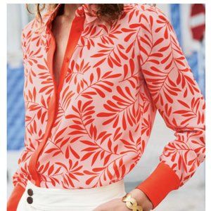 Boden Red Floral Leaf Print Button Down Shirt Blouse 100% Silk US 6